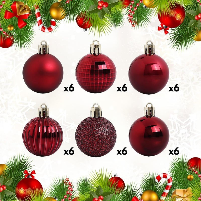 TranquilBliss 36 Pcs-2.36" Christmas Ball Ornaments, Shatterproof Hanging Balls, Tree Decorations for Xmas Tree, Wreath Decor, Holiday Party, Burgundy Red - Image 3